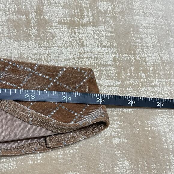 Velvet Diamond Check Print Bodysuit Top Size S Light Brown Metallic Cheeky NEW - Picture 7 of 14